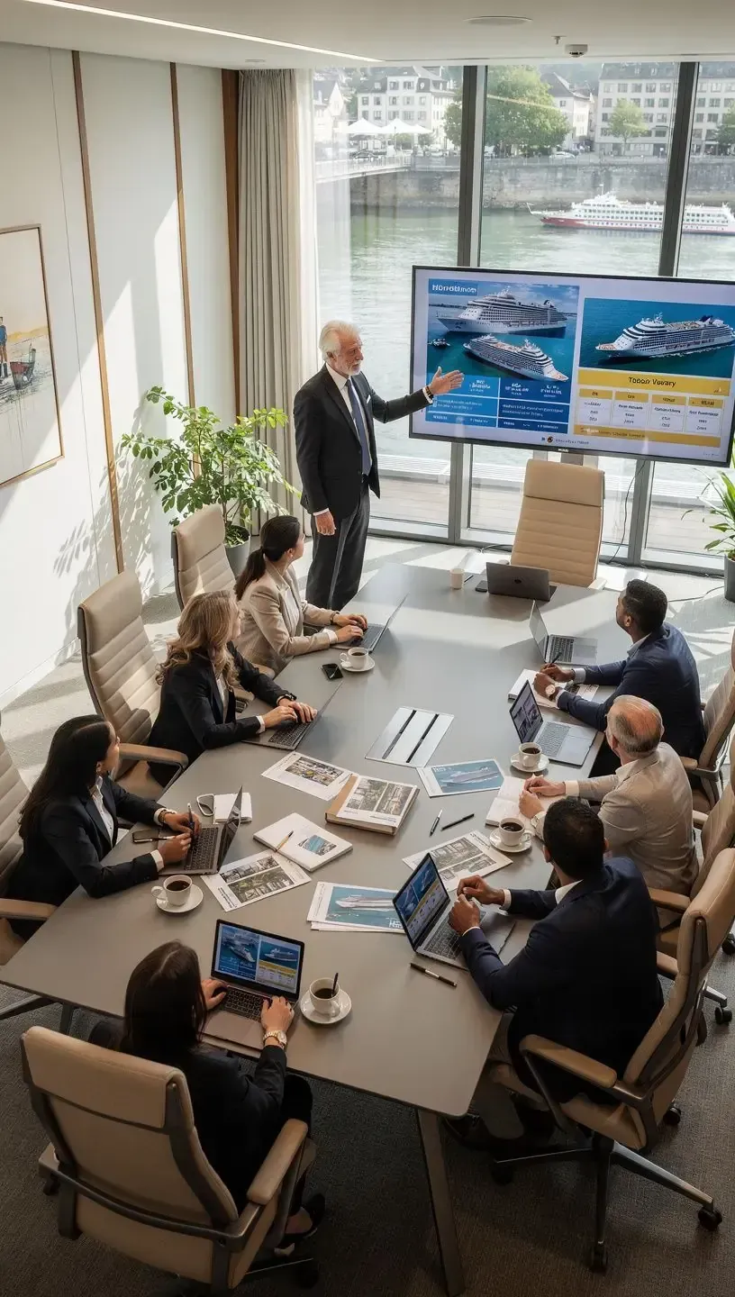 Kunde betrachtet Reiseangebote und individuelle Pakete für eine Flusskreuzfahrt in Deutschland.